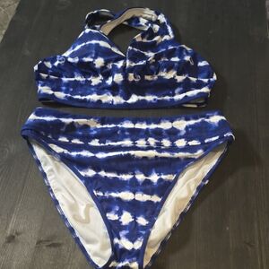 Blue and White Tie-Dye Bikini Set